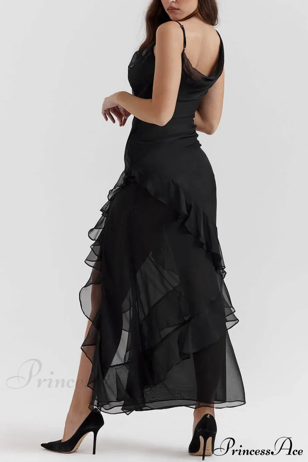 Black Ruffle Stylish Maxi Dress - Image 5
