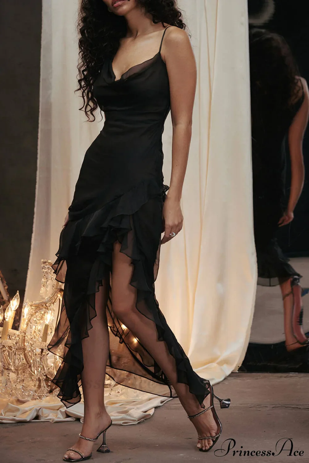 Black Ruffle Stylish Maxi Dress - Image 6
