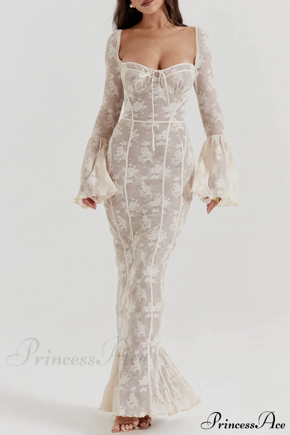Vintage Cream Stylish Lace Maxi Dress