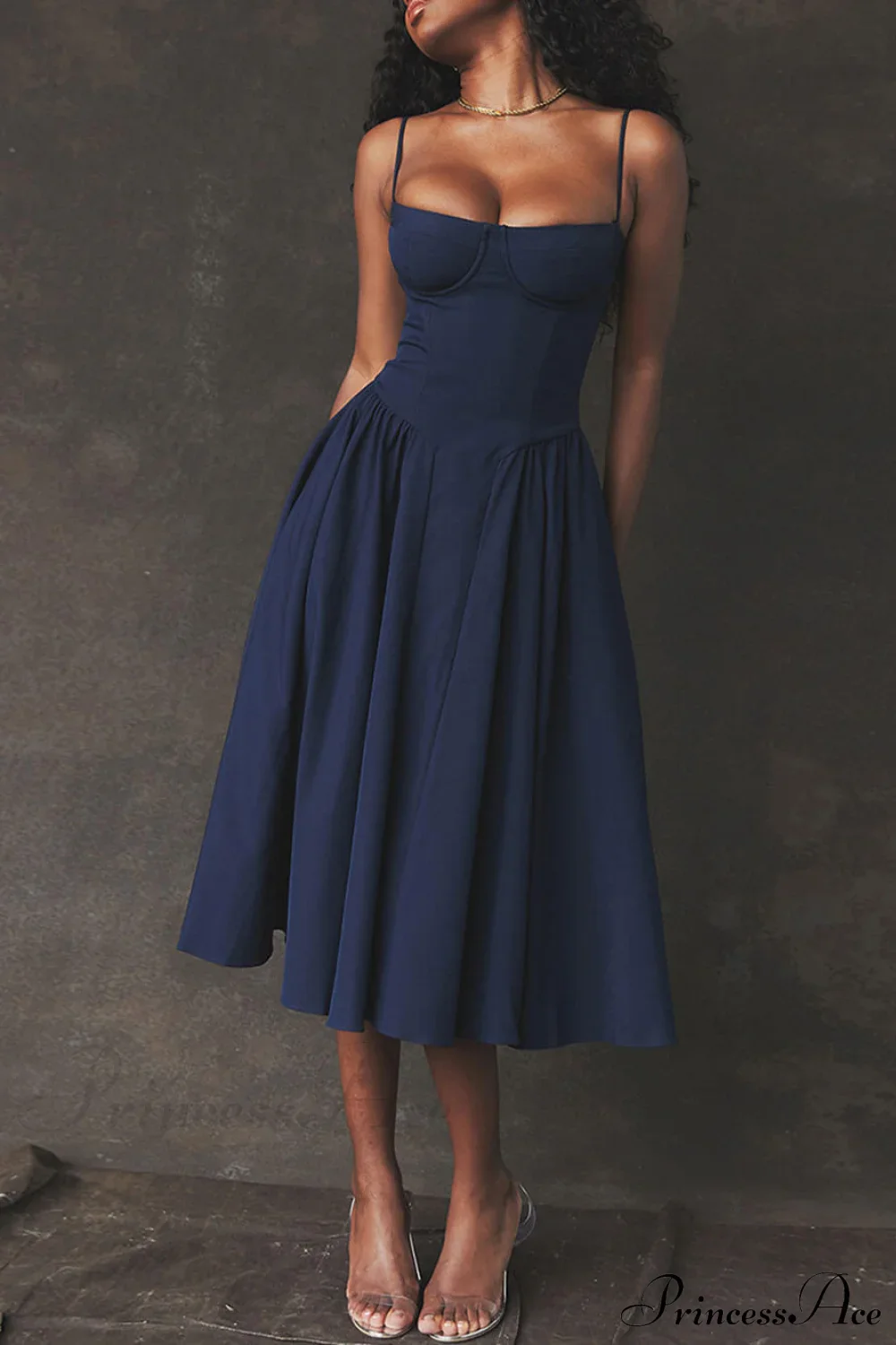 V-Neck Strapless Stylish Midi Dress - Image 3