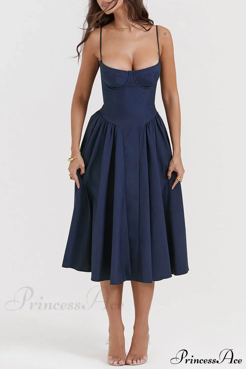 V-Neck Strapless Stylish Midi Dress - Image 5