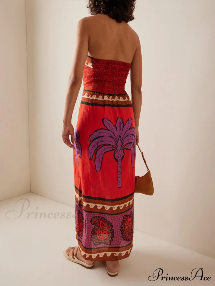 Unique Palm Tree Charming Floral Off-Shoulder Midi Dress - Image 5