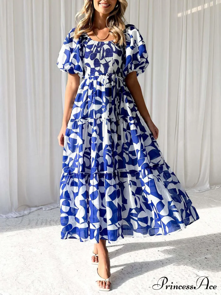 Unique Floral Print Patchwork Graceful Up Pleated Maxi Dress - Image 13