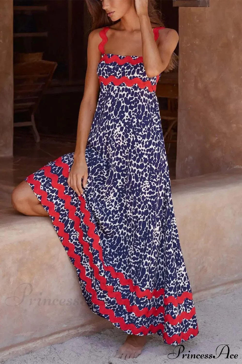 Suspender Print Stylish Maxi Dress