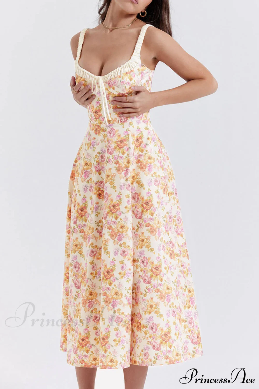 Suspender Patchwork Printed Charming Lace-Up Midi Dress - Image 5
