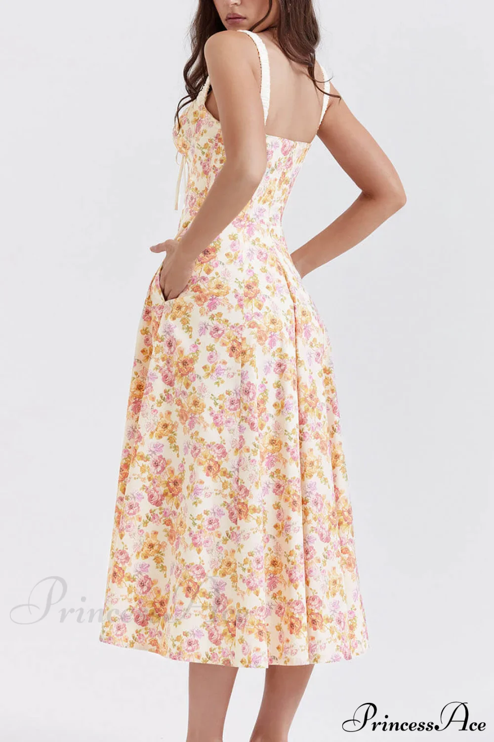 Suspender Patchwork Printed Charming Lace-Up Midi Dress - Image 7