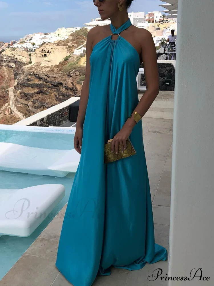 Summer Temperament Satin Charming Halter Swing Gown Dresses - Image 4