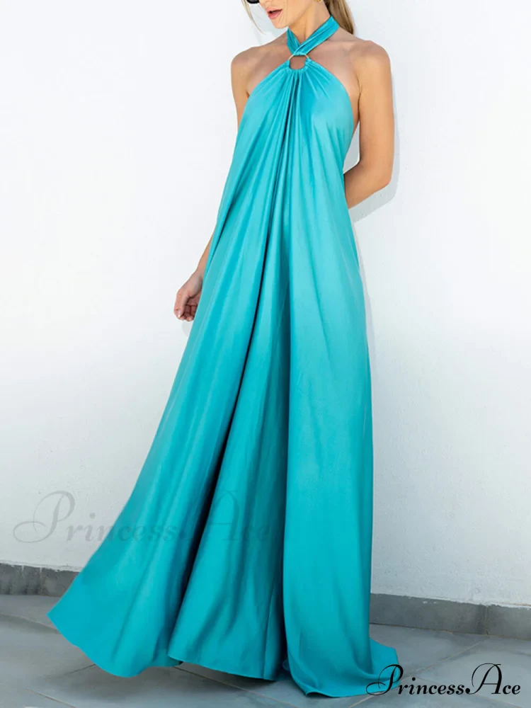 Summer Temperament Satin Charming Halter Swing Gown Dresses - Image 5