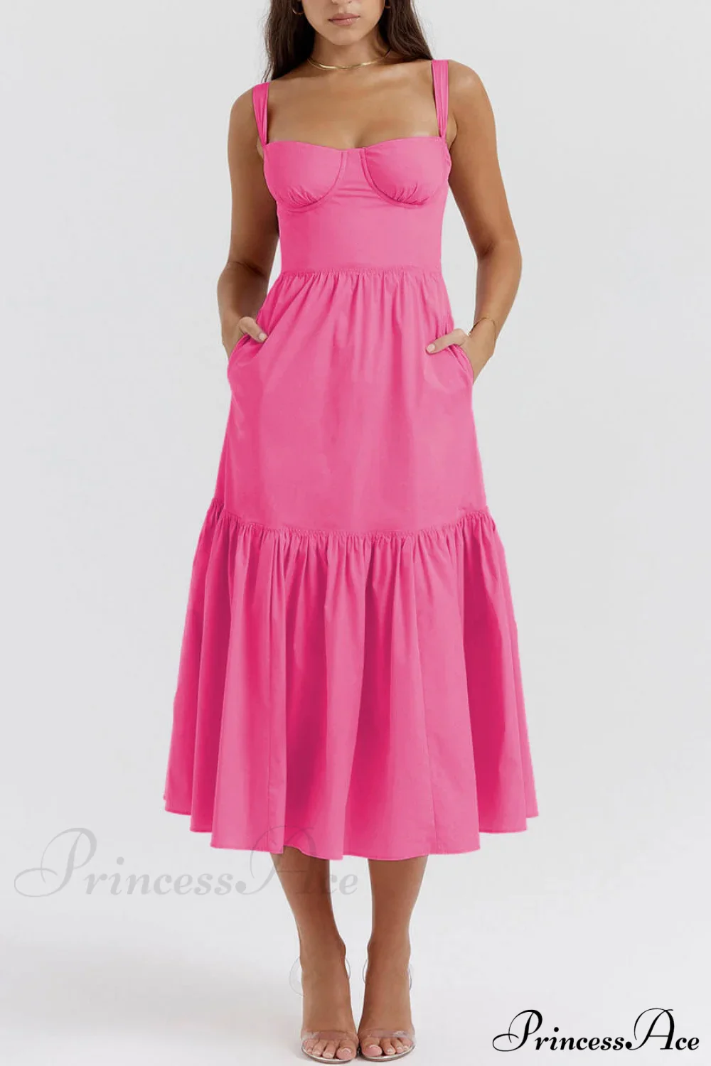 Strap Solid Color Charming A-Hem Midi Dress