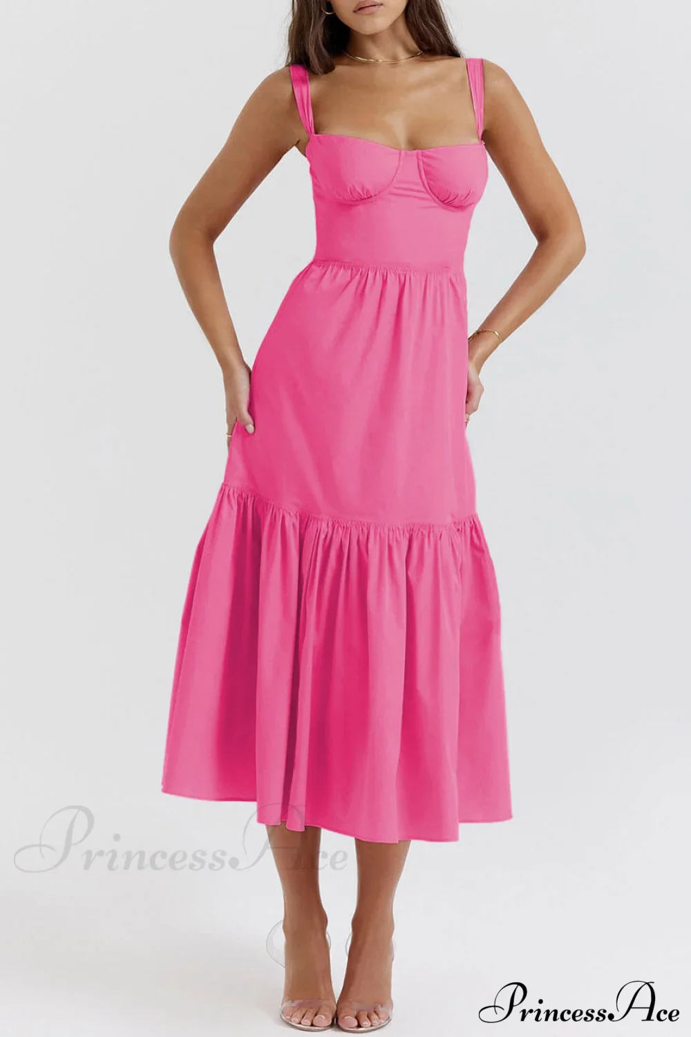 Strap Solid Color Charming A-Hem Midi Dress - Image 5