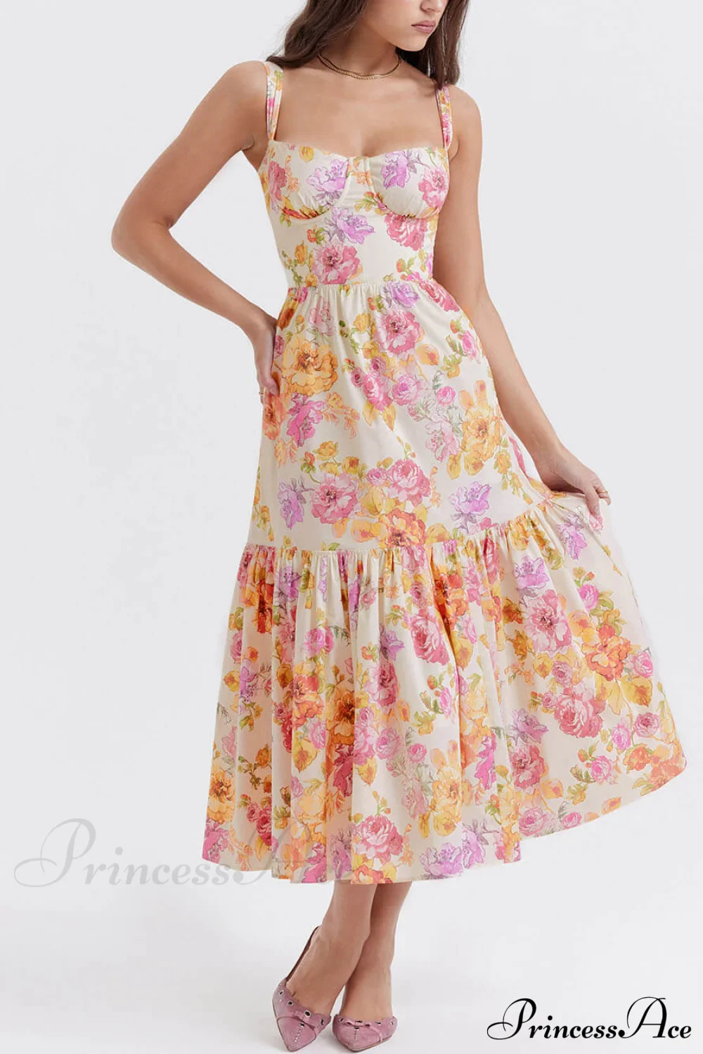 Strap A-Hem Stylish Floral Midi Dress
