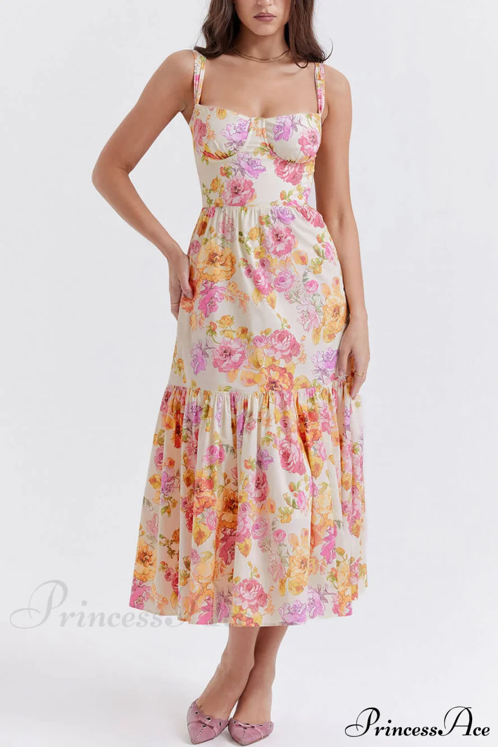 Strap A-Hem Stylish Floral Midi Dress - Image 5