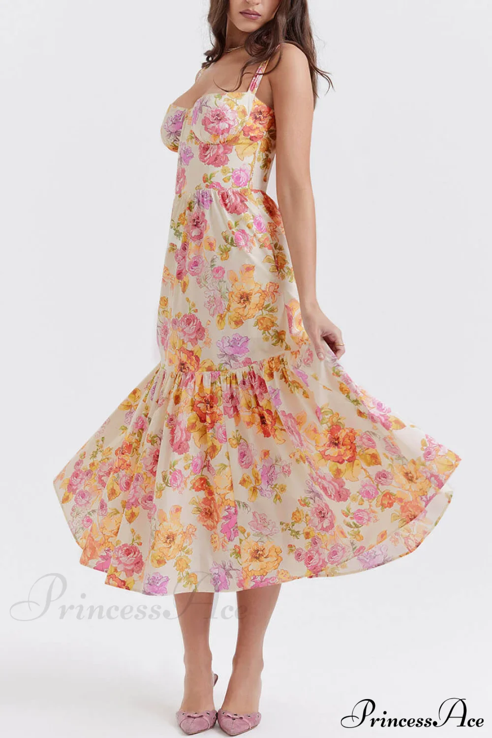Strap A-Hem Stylish Floral Midi Dress - Image 6