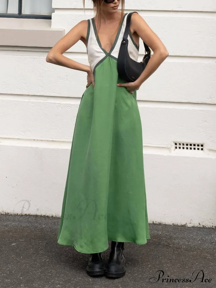 Splicing Chic V-neck Charming Contrasting Color Dress - Image 5