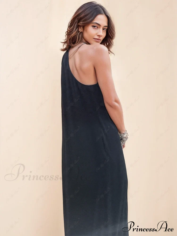 Loose One-Shoulder Sleeve Charming Pleated Pocket Dress - Image 2