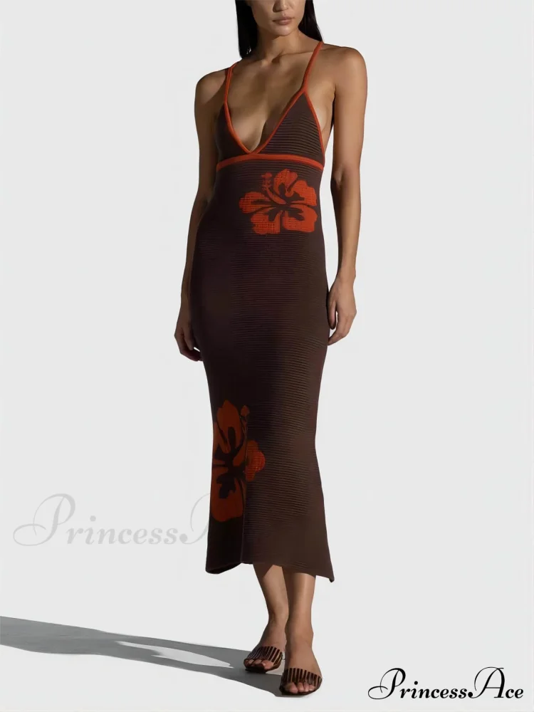 Knitted Suspender Halterneck V-Neck Graceful Backless Sexy Midi Dress - Image 8