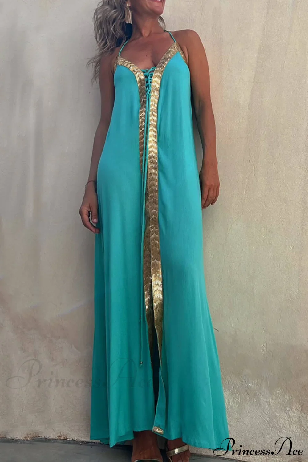 Halter Neck Casual Charming Resort Maxi Dress - Image 2