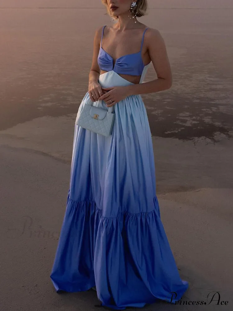 Gradient Color Print Cutout Graceful Waist Tiered Maxi Dress