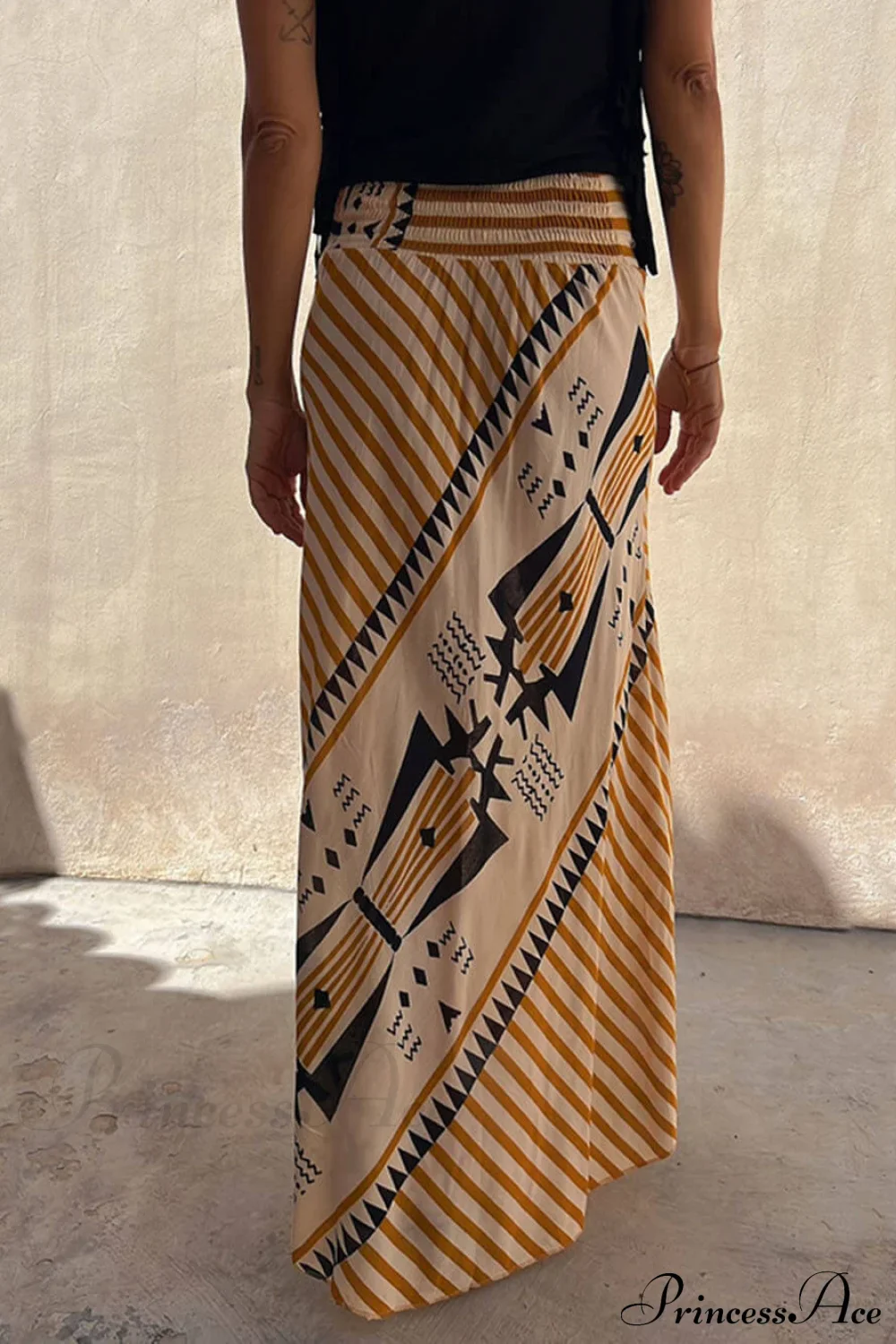Geometric Print Elastic Charming Waist Maxi Skirt - Image 4