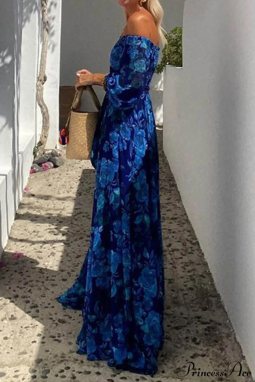 Foral Off Shoulder Back Graceful Smocked Vacation Maxi Dress - Image 3