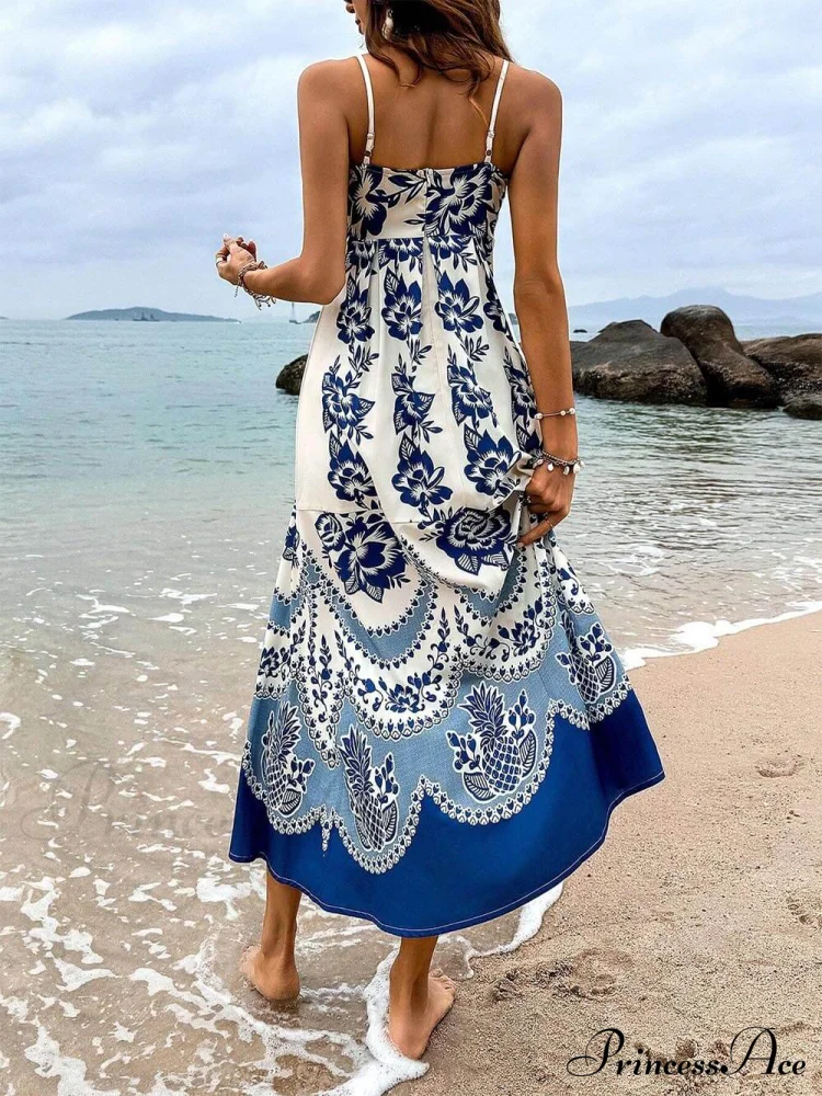Floral Ethnic Print Back Graceful Smocked Loose Midi Dress - Image 6