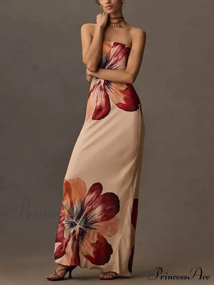 Printed Sexy Tube Top Graceful Slim Fit Midi Dress - Image 2