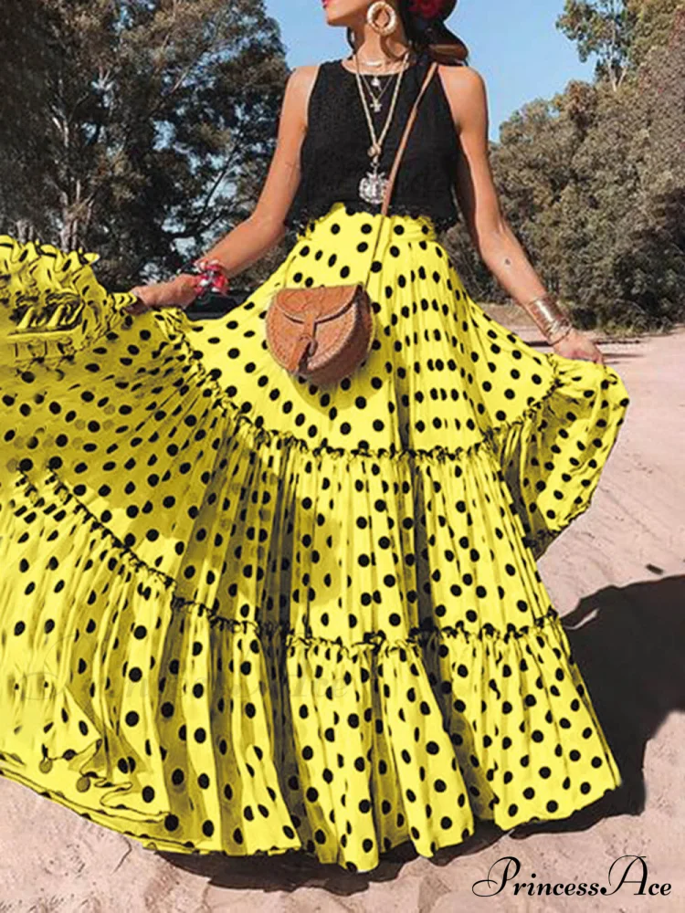 Casual Long Polka Charming Dot Printed Halter Skirt - Image 3