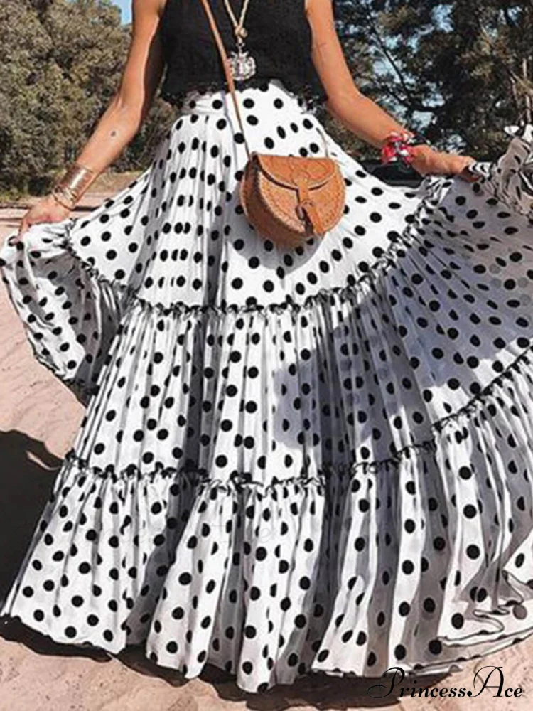 Casual Long Polka Charming Dot Printed Halter Skirt - Image 6