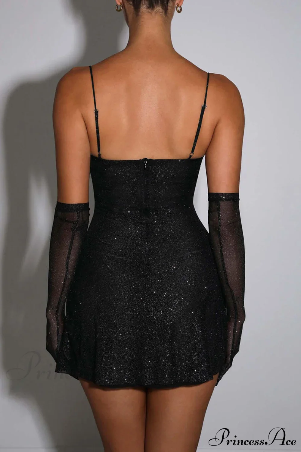Sequined Black Stylish Slit Mini Dress - Image 3