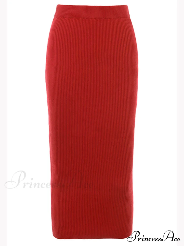 Red Knit-Blend Stylish Maxi Skirt - Image 5