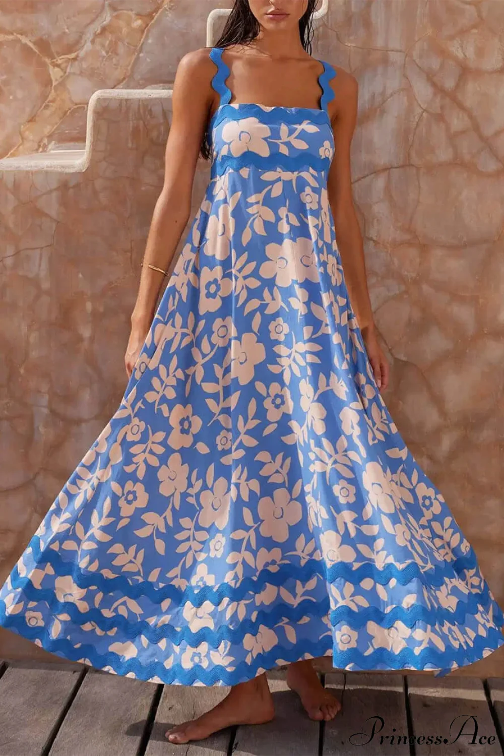 Printed Square Neck Charming Strap Maxi Dress - Image 2