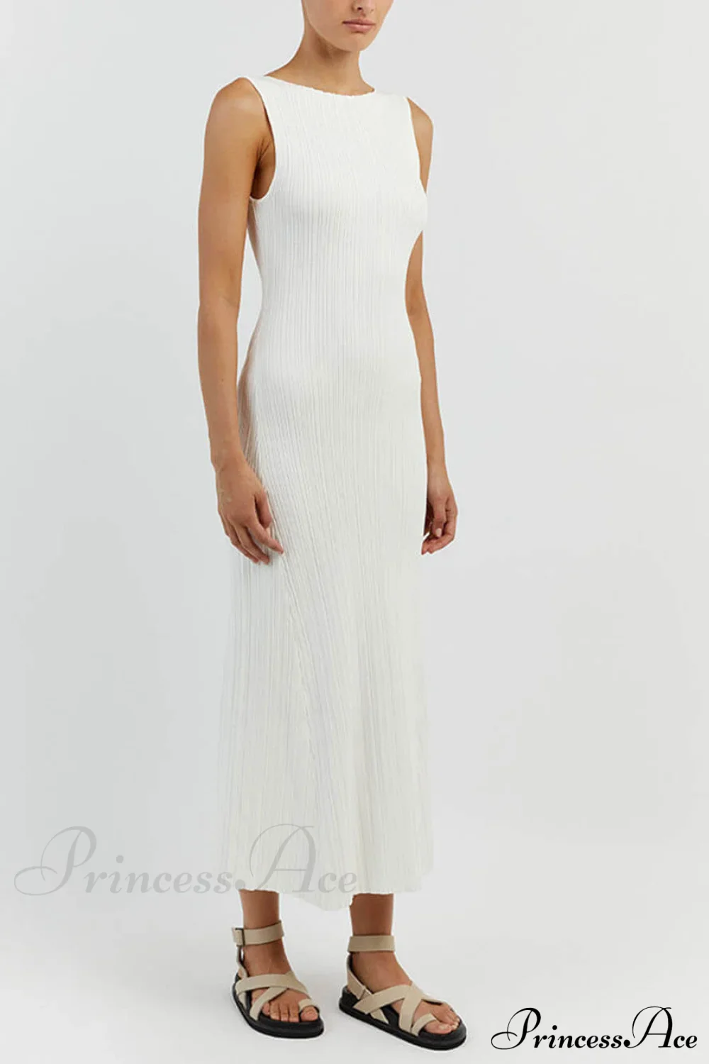 Off-White Sleeveless Stylish Midi Dress - Image 3