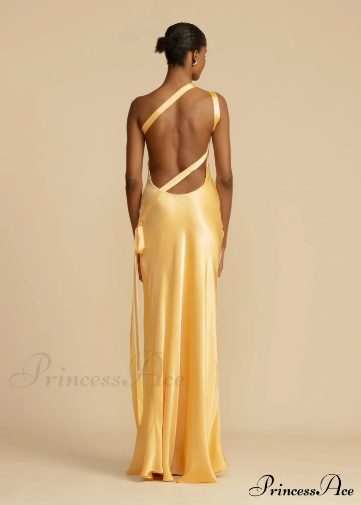 Moonlit Satin Asymmetrical Backless Maxi Dress - Image 6