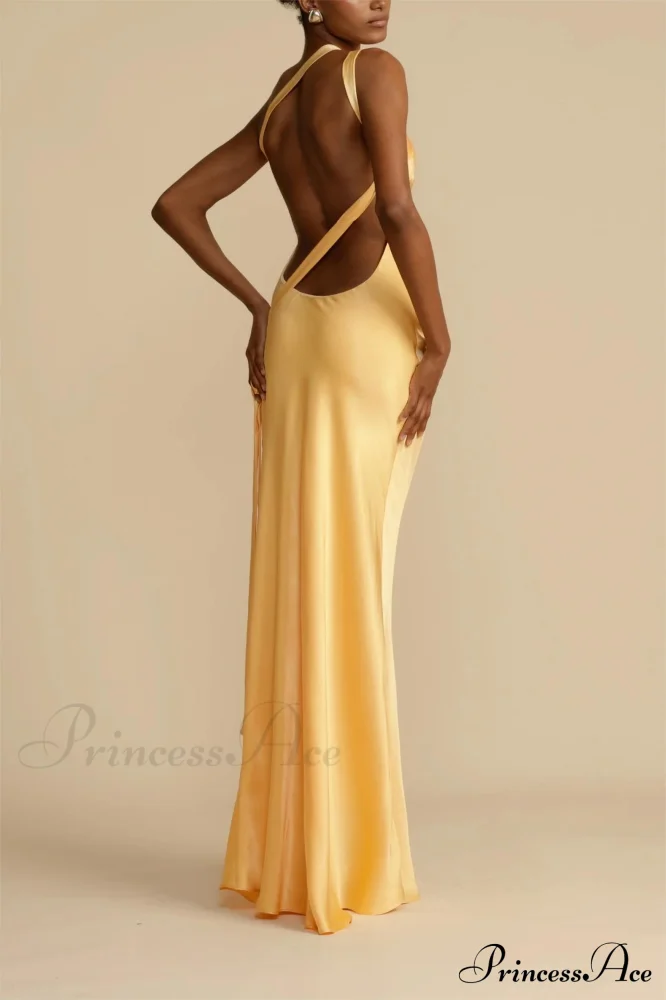 Moonlit Satin Asymmetrical Backless Maxi Dress - Image 8