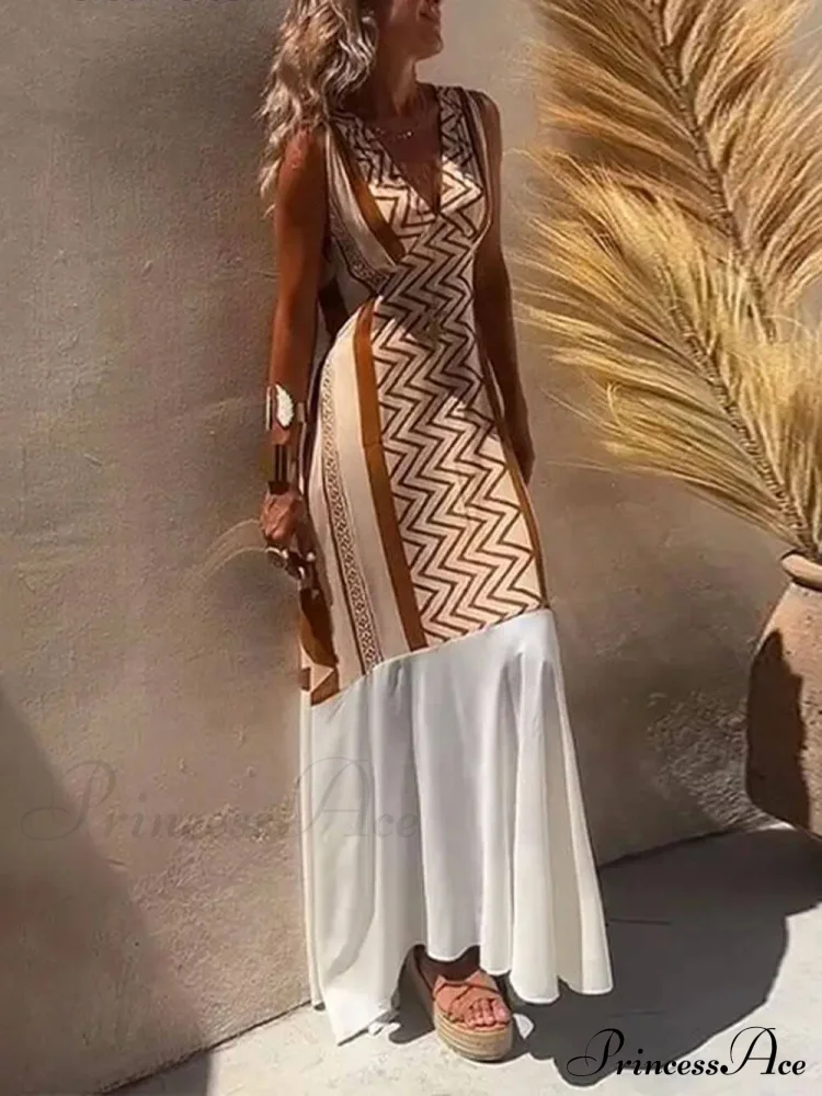 Ethnic Print Patchwork Charming A-line Maxi Dress