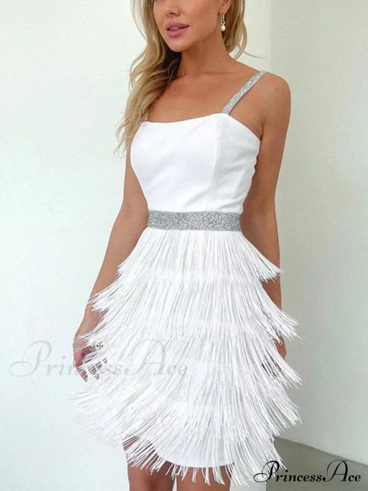 Date And Dinner Socialite Graceful Style Suspender Fringe Mini Dress - Image 4