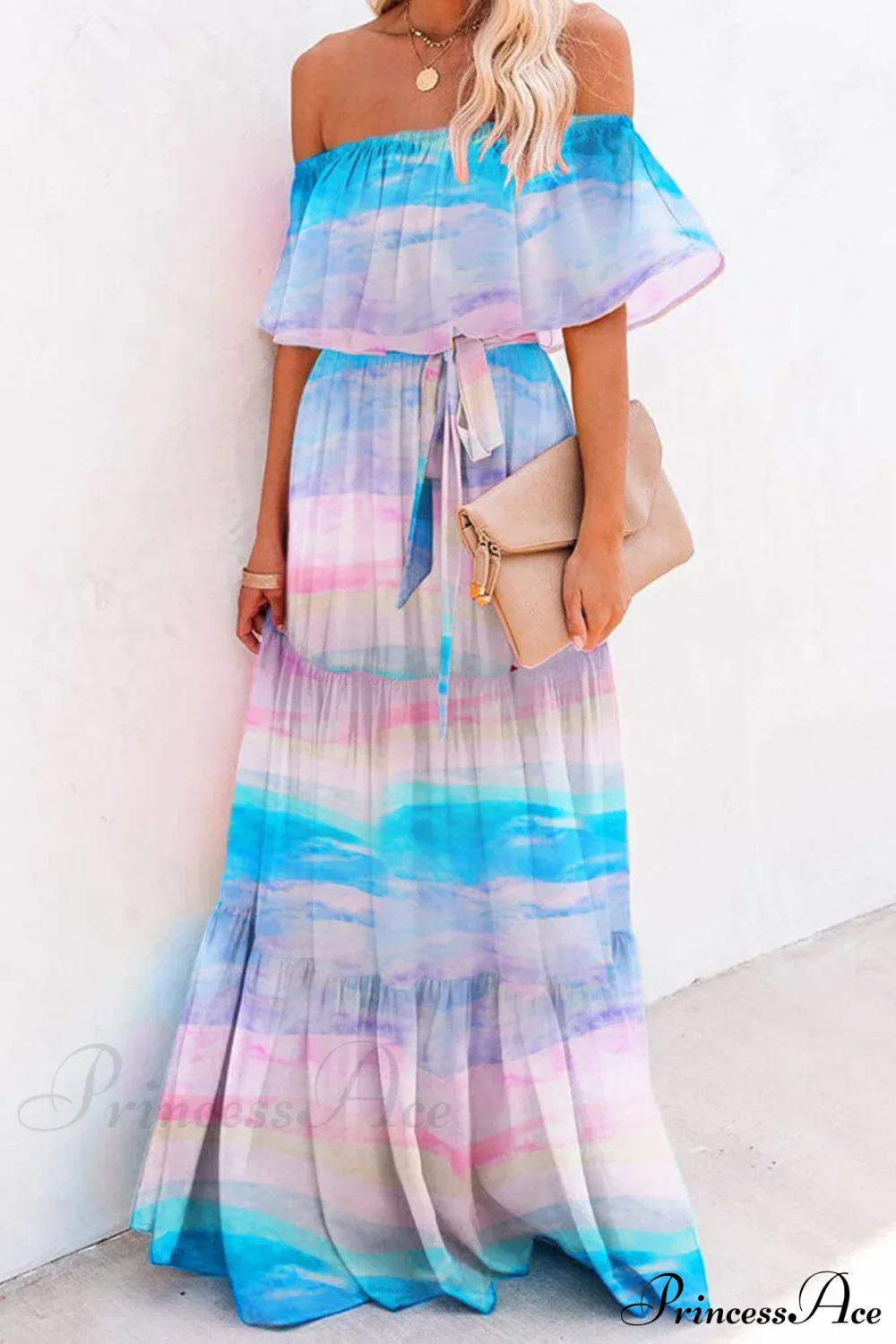 Chest Wrap Printed Charming Full Skirt Dress
