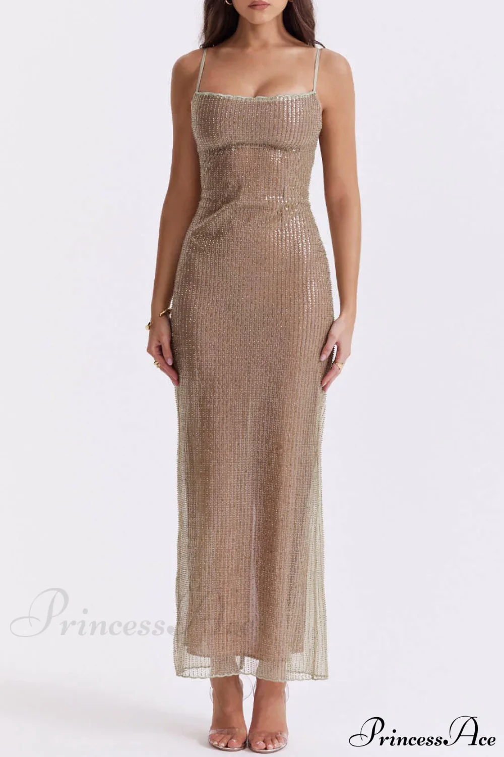 Cafe Au Lait Charming Beaded Maxi Dress - Image 2