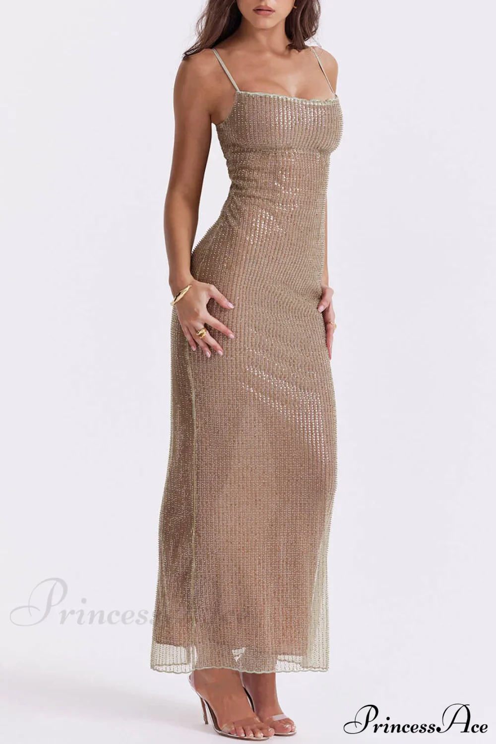 Cafe Au Lait Charming Beaded Maxi Dress - Image 4