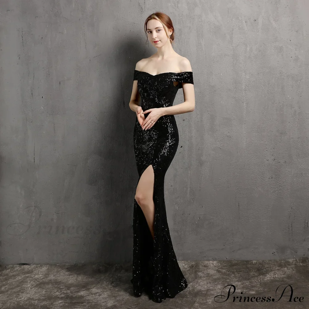 Clara Glitter Off the Graceful Shoulder Split Dress For Prom - Image 2