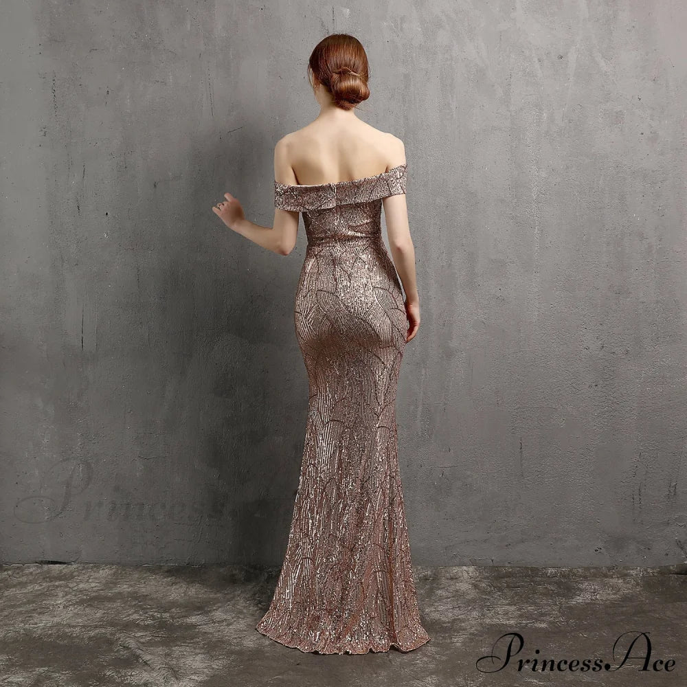 Clara Glitter Off the Graceful Shoulder Split Dress For Prom - Image 21