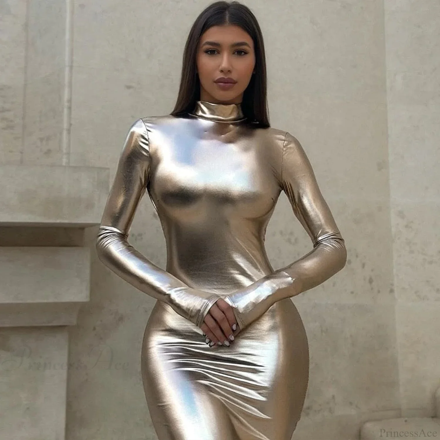 Metallic Sexy Backless Slim Fitted Maxi Dress - Image 3