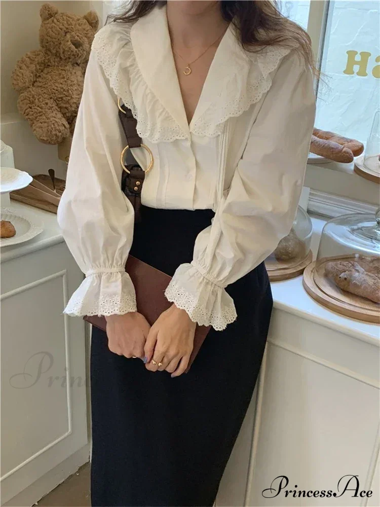 Simple Lace Trim Blouse - Image 2