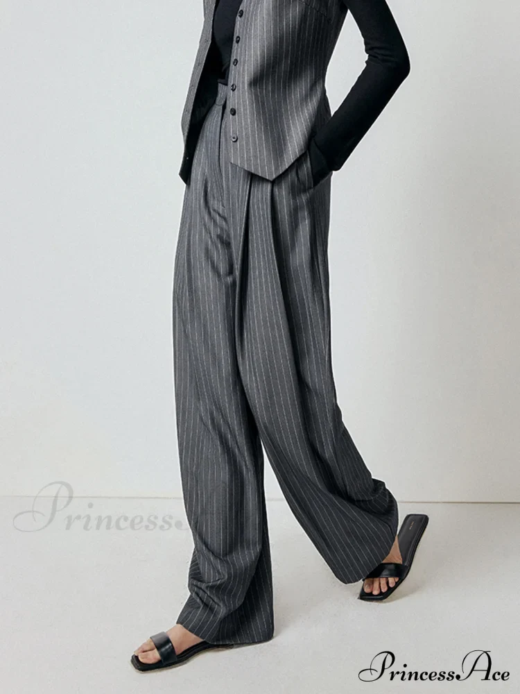 First Choice Pinstripe Trendy Wide Leg Dress Pants - Image 4