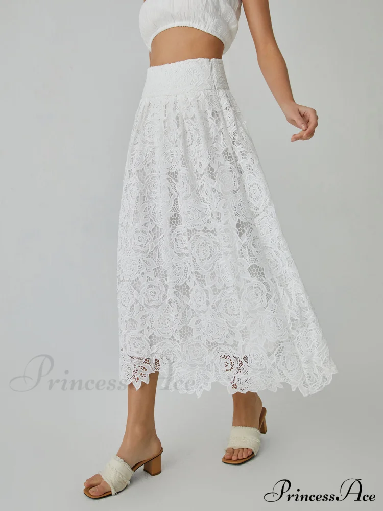 Eyelet Rosebud Graceful Pattern Maxi Skirt - Image 4
