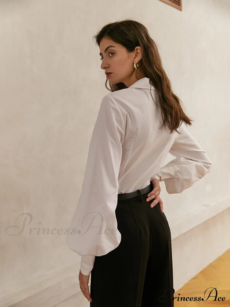 Elegant Collar Button Trendy Down Solid Shirt - Image 3