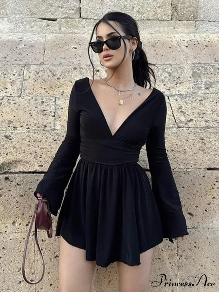 Effortless Plunge Graceful Skater Short Dress - Image 3