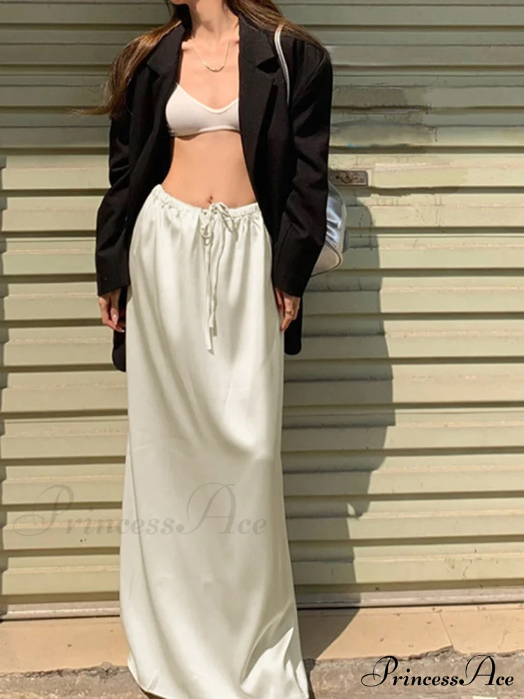 Drawstring Satin Graceful Maxi Skirt - Image 4