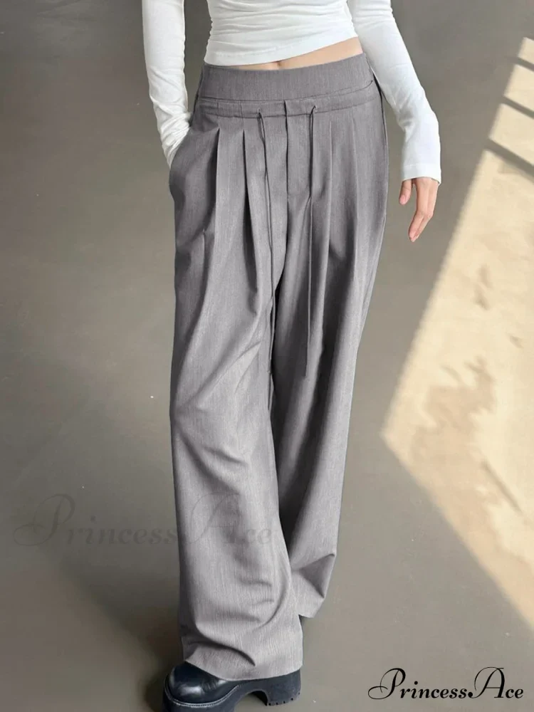Drawstring Pleat Wide Trendy Leg Dress Pants - Image 2