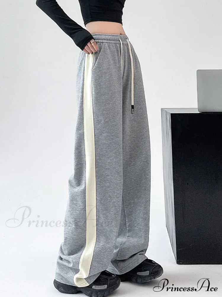 Drawstring Contrast Trim Trendy Wide Leg Sweatpants - Image 6